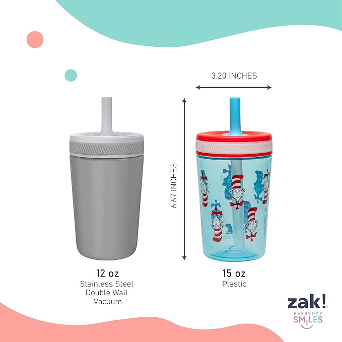 Zak Designs Dr. Seuss Kelso Toddler Cups For Travel or At Home, 15oz 2-Pack Durable Plastic Sippy Cups With Leak-Proof Design is Perfect for Kids (The Cat in the Hat) - Image 8