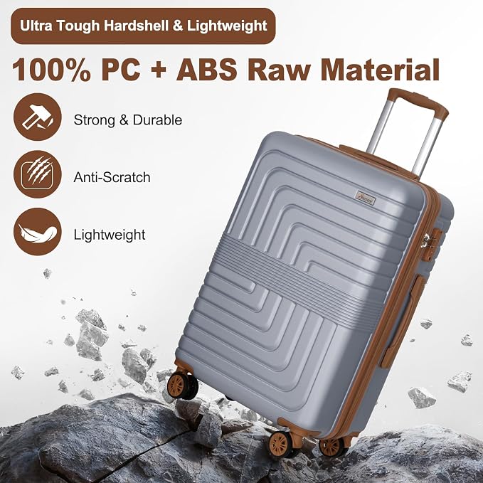 Romswi Expandable 24" Checked Luggage, Medium Hardshell Suitcase - Image 3