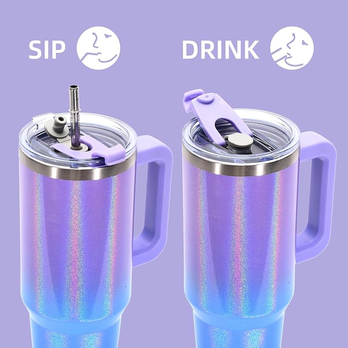 30 oz Shiny Tumbler with Handle and Straw,Stainless Steel Tumbler with Lid and Straw,Insulated Travel Mug(Cold for 34 Hours),Water Bottle for Iced Tea,Coffee (Purple) - Image 4