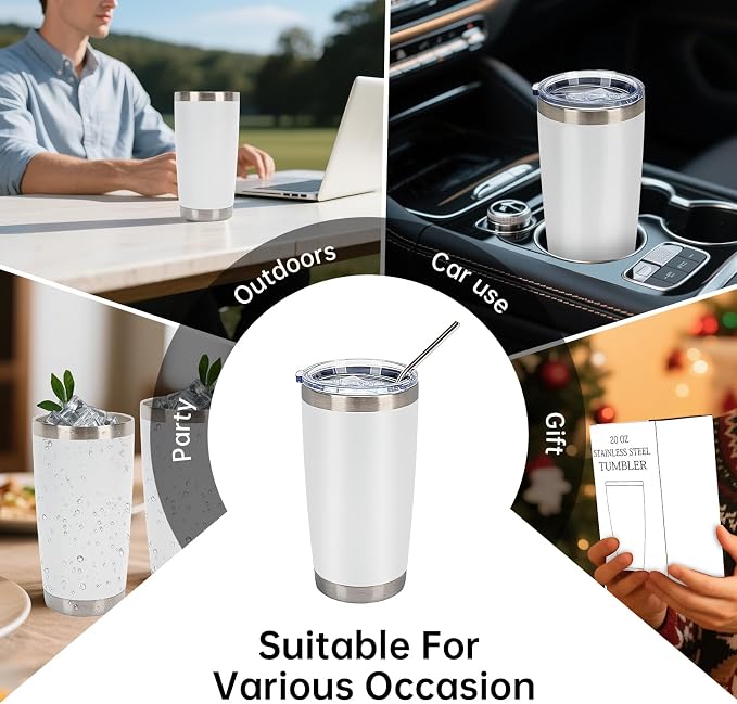 IEOVIEE 32 Pack, 20oz Stainless Steel Bulk Tumblers with Lids and Straws, Double Wall Insulated Travel Coffee Mug, Durable Powder Coated Tumbler Bulk Cup for Cold and Hot Drinks(White) - Image 8