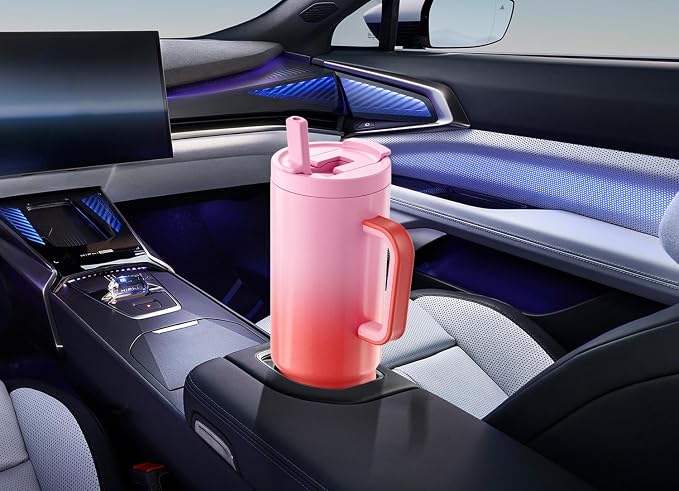 Meoky 40 oz Tumbler with Handle and Flip Straw, 100% Leakproof Tumbler with Lid and Straw, Stainless Steel Insulated Cup, Cupholder Friendly, Keeps Cold for 34 Hours (Flamingo) - Image 6
