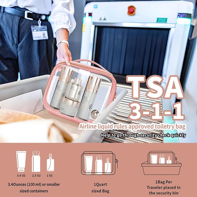 TSA Approved Travel Toiletry Bag, 2 Pack Clear Makeup Bags - Image 2