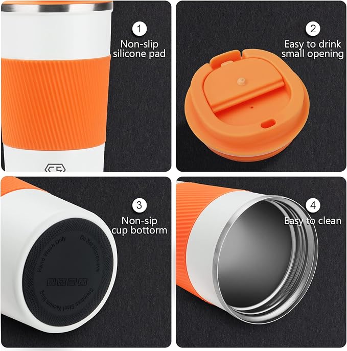 CS COSDDI 12 oz Stainless Steel Vacuum Insulated Tumbler - Coffee Travel Mug Spill Proof with Lid - coffee Cup for Keep Hot/Ice Coffee,Tea and Beer, Orange - Image 3