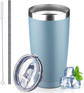 20 oz Tumbler with Lids and Straws, Stainless Steel Insulated Coffee Tumbler, Double Wall Vacuum Insulated Travel Mug Cup, Leakproof Thermal Coffee Cup for Hot and Cold Drinks (azure blue) by GUDEMAO