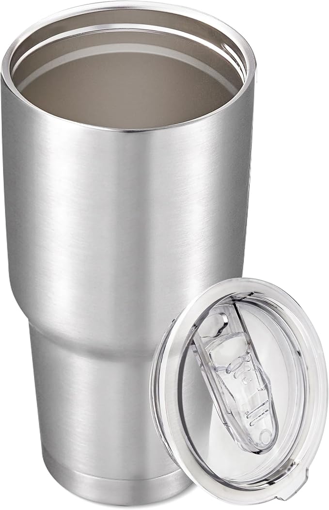 30 oz Tumbler with Lid Stainless Steel Tumblers Vacuum Insulated Cup Reusable Powder Coated Travel Mug Double Wall Leak Proof Portable Cups Keep Cold Drinks for 12 Hours, Stainless, 1 Pack by CoolYoleb