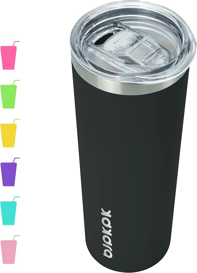 BJPKPK Black Skinny Stainless Steel Tumblers 20 oz Slim Insulated Reusable Coffee Travel Water Tumbler Cup With Lid by BJPKPK