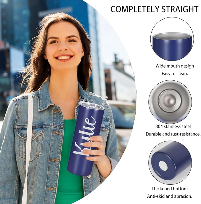 4 Pack 20 Oz Straight Skinny Tumblers,Individually Gift Boxed Stainless Steel Slim Skinny Tumbler Set Bulk, 20 Oz Insulated Slim Thin Travel Tumbler Cup for Diy, Navy - Image 3