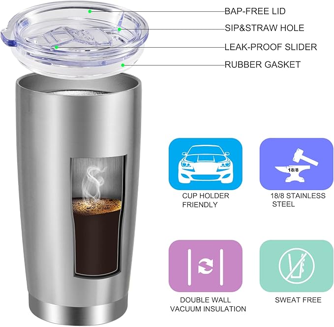 VEGOND 20oz Tumbler with Lid and Straw Stainless Steel Tumbler Cup Vacuum - Image 2