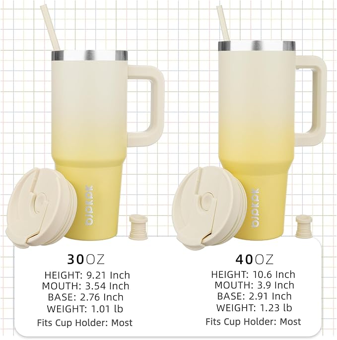 BJPKPK 40 oz Tumbler With Handle Insulated Tumblers With Lid And Straw Stainless Steel Thermal Cup,Lemon - Image 4