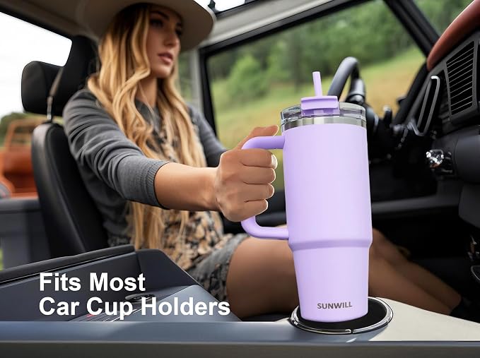 SUNWILL Coffee Tumbler with Handle, 30 oz Travel Mug with Lid and Straw Insulated, Stainless Steel Cup Leak Proof for Travel & Outdoor, Cupholder Friendly, Powder Coated Orchid - Image 6