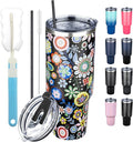 40 oz Tumbler with Lids and Straws, Stainless Steel Insulated Coffee Tumbler, Double Wall Vacuum Insulated Travel Mug Cup, Leakproof Thermal Coffee Cup for Hot and Cold Drinks (Flower) by GUDEMAO