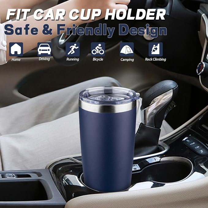20 oz Tumbler with Lids and Straws, Stainless Steel Insulated Coffee Tumbler, Double Wall Vacuum Insulated Travel Mug Cup, Leakproof Thermal Coffee Cup for Hot and Cold Drinks (navy blue) - Image 6