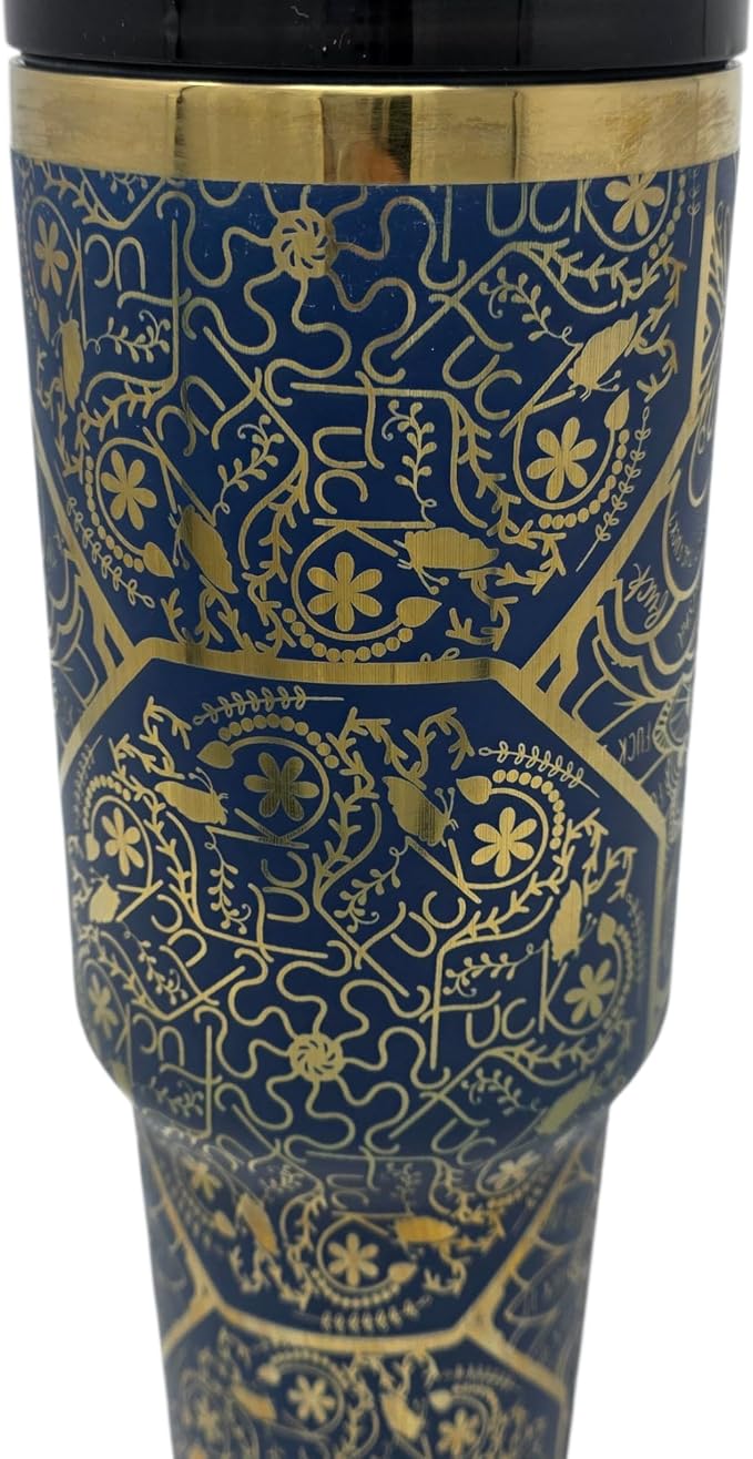 Hidden Cuss Word Tumbler 40oz Laser Engraved Funny Nurse Gift Swear Tumbler with Lid and Straw, Multicolor, Gag Gift Stainless Steel Travel Mug, Navy with Gold Underlay - Image 5