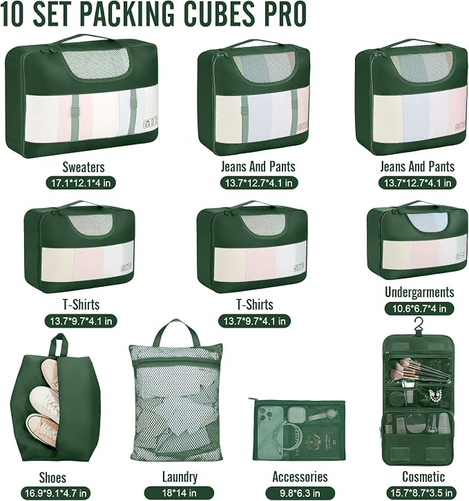 Veken 10 Set Packing Cubes for Travel Essential, Suitcase Organizer Bags in 4 - Image 2