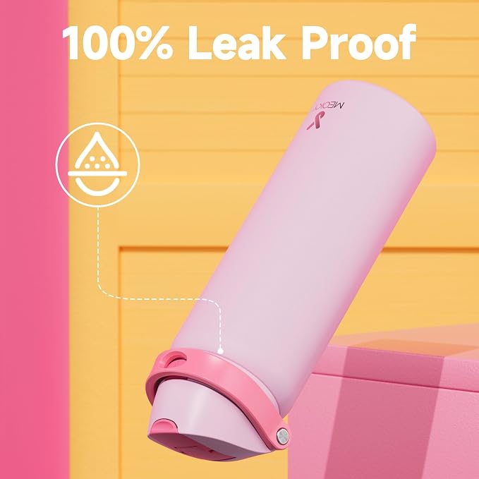 32 oz Insulated Water Bottle for Sports: Meoky Stainless Steel Water Bottle with 2-in-1 Straw and Spout Lid - Leak Proof, Cold for 24 Hours, Protective Silicone Base, BPA-Free for Women Gym, Blush - Image 7