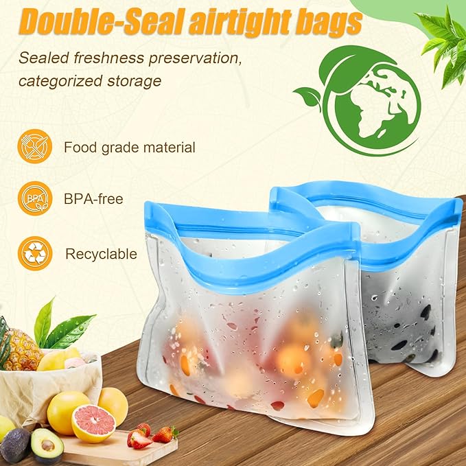 10 Pack Reusable Silicone Food Storage Bags, Leakproof Dishwasher Safe Reusable - Image 4