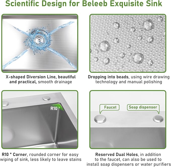 Drop In Kitchen Sink 25x22", 18 Gauge Stainless Steel Sink, 3D Embossed Surface - Image 3