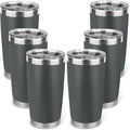 20oz Stainless Steel Tumbler Bulk with Lid, Travel Mug - Double Wall Vacuum Powder Coated Cup - Grey, 6 Pack by Unknown