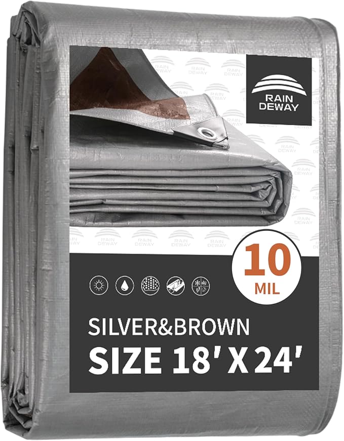 Tarps Heavy Duty Waterproof 18x24 Feet, 10Mil Multipurpose Large Tarp Cover by RAINDEWAY