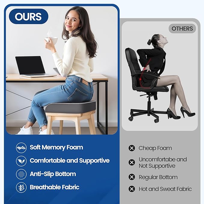 Seat Cushion for Tailbone Pain Relief, Office Chair Cushion, Memory Foam Large - Image 5