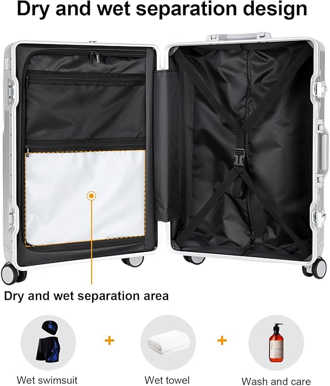 Zipperless Luggage, Polycarbonate Aluminum Hardshell, Expandable Carry-On - Image 3