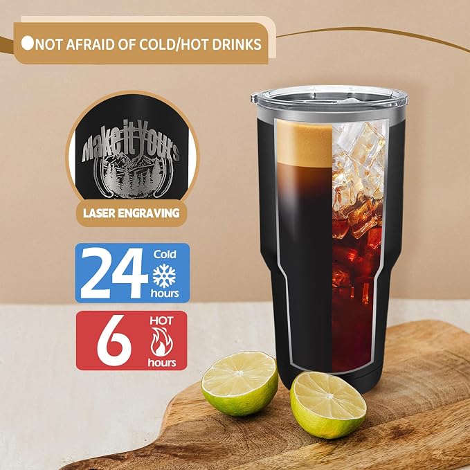 YOUKE OLA 12 Pack Insulated Tumbler Powder Coated Stainless Steel Double Wall Vacuum Travel Coffee Tumbler Cup with Lid and Straw for Laser Engrave DIY Gift 30oz Black - Image 4