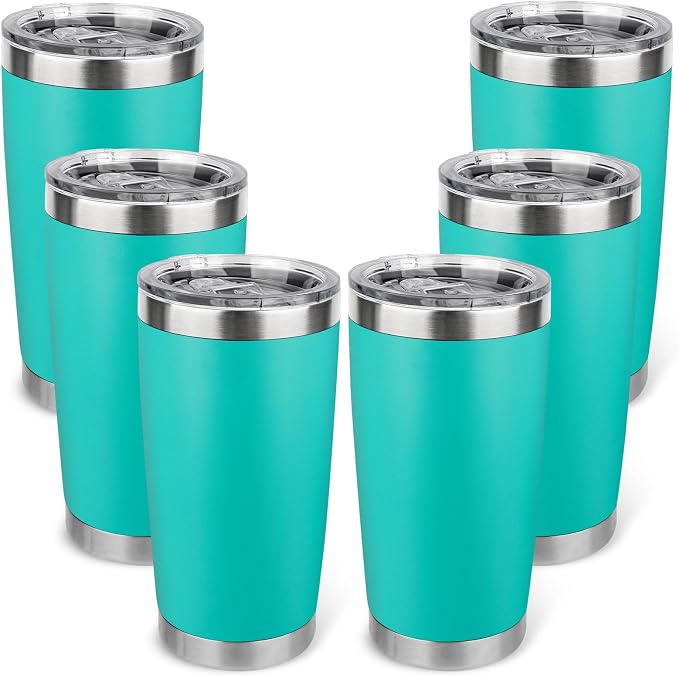20oz Stainless Steel Tumbler Bulk with Lid, Travel Mug - Double Wall Vacuum Powder Coated Cup - Light Green, 6 Pack by Unknown