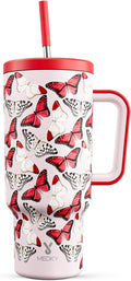 Meoky 40 oz Tumbler with Handle and Straw: Stainless Steel Insulated Tumbler with Lid and Straw - 100% Leak Proof Tumbler for Car Cup Holders - Travelers Commuters Workers, Red Butterfly by MEOKY