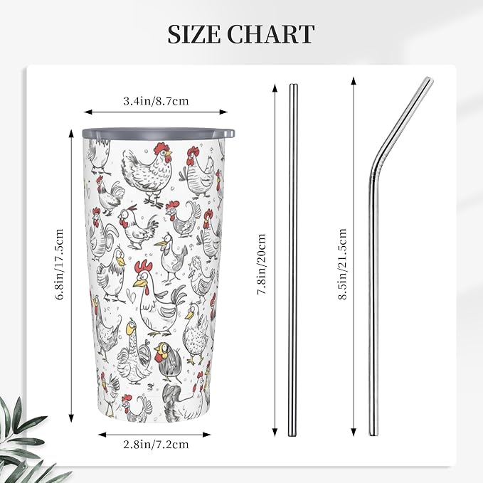 Chicken Tumbler with Lid and Straw 20oz Vacuum Insulated Coffee Cup Stainless Steel Tumblers Leakproof Travel Mug Present for Women Men - Image 2