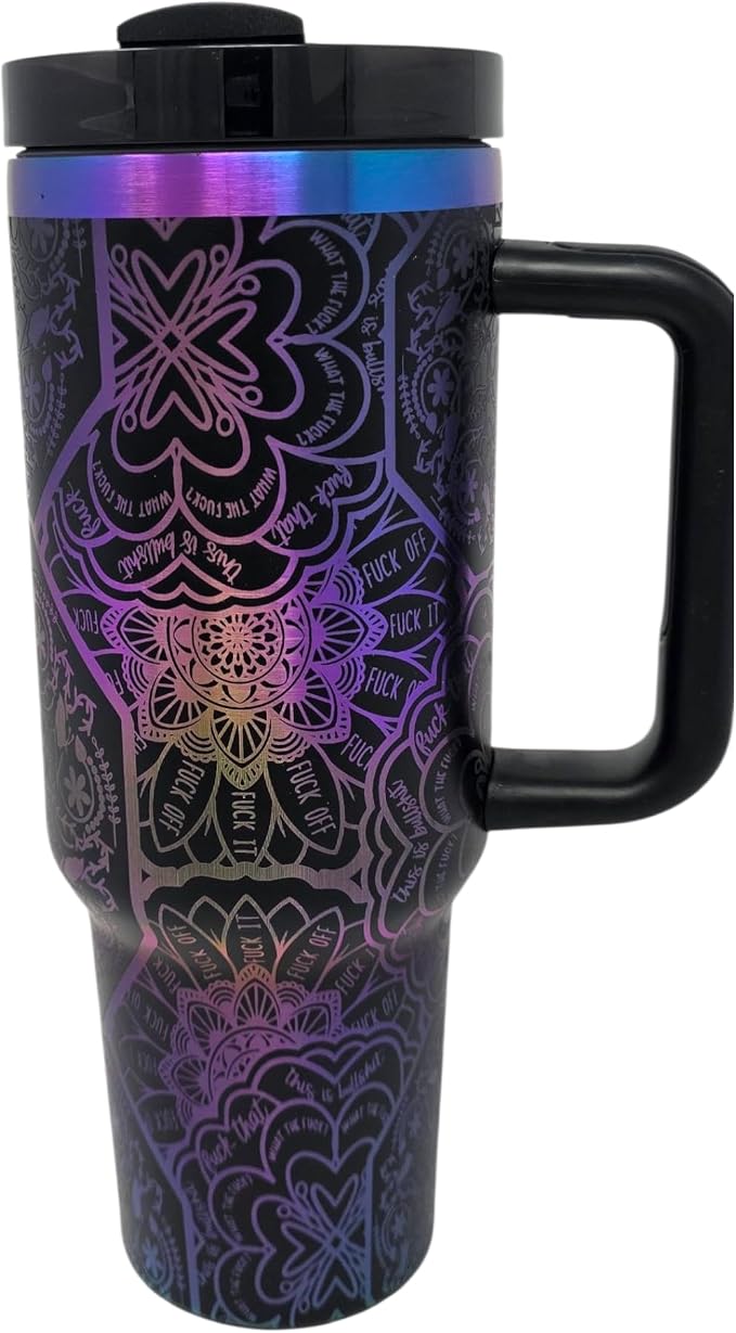 Hidden Cuss Word Tumbler 40oz Laser Engraved Funny Nurse Gift Swear Tumbler with Lid and Straw, Multicolor, Gag Gift Hidden Curse Words Stainless Steel Travel Mug (Charcoal with Blue Purple Underlay) - Image 3