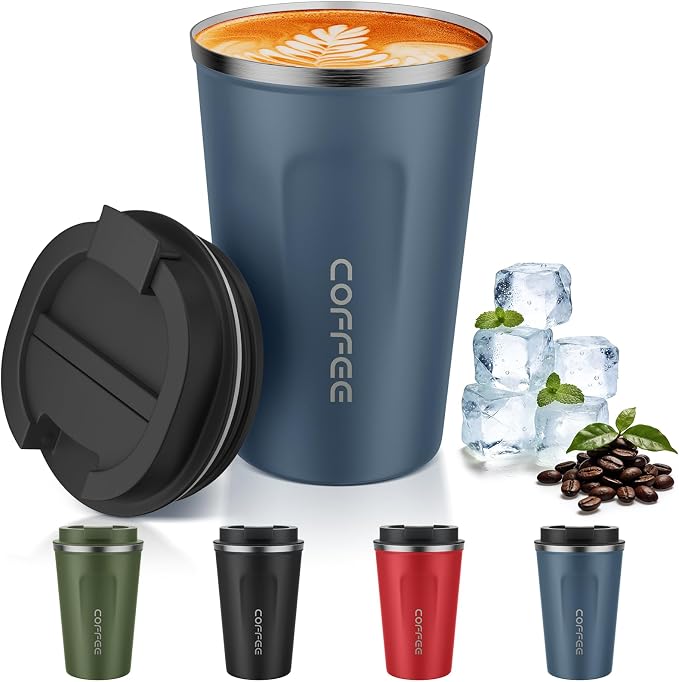 MOMSIV 12oz Travel Mug, Insulated Coffee Cup with Leakproof Lid, Vacuum Stainless Steel Double Walled Reusable Tumbler for Hot and Cold Water Coffee and Tea In Travel and Car Blue by MOMSIV