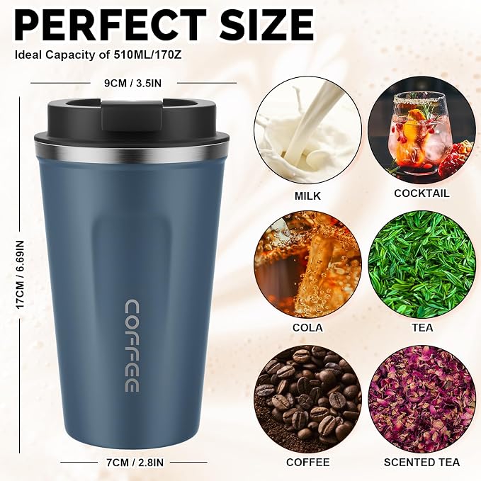 MOMSIV 17oz Travel Mug, Insulated Coffee Cup with Leakproof Lid, Vacuum Stainless Steel Double Walled Reusable Tumbler for Hot and Cold Water Coffee and Tea In Travel and Car - Image 2