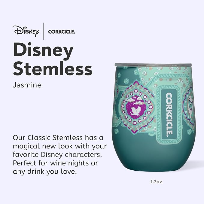 Corkcicle Stemless Wine Glass Tumbler - Triple Insulated Stainless Steel Cup - Spill Resistant Sliding Lid - Non-Slip Base - Summer Drinkware Gift - Keeps Drinks Ice Cold - 12 oz - Princess Jasmine - Image 2