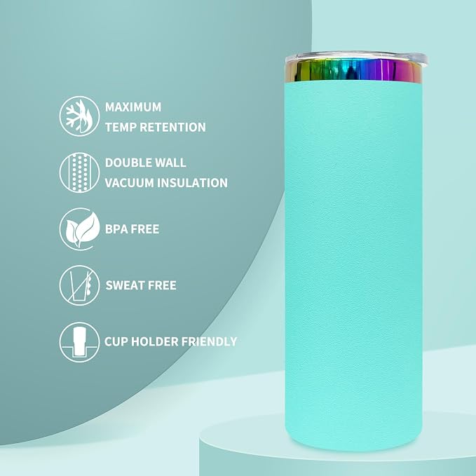 20 oz Skinny Tumblers Stainless Steel Tumbler with Lid and Straw Double Wall Vacuum Insulated Coffee Mug 20oz Powder Coated Cup for Hot and Cold Drinks(Mint Green,4 pack) - Image 6