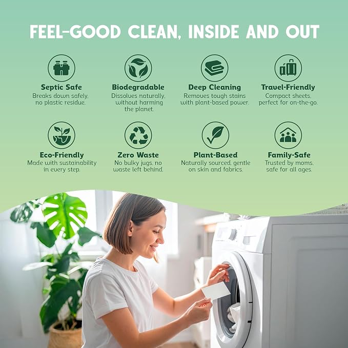 QLEAN Laundry Detergent Sheets – Travel-Friendly, HE & Standard Washer Safe - Image 7