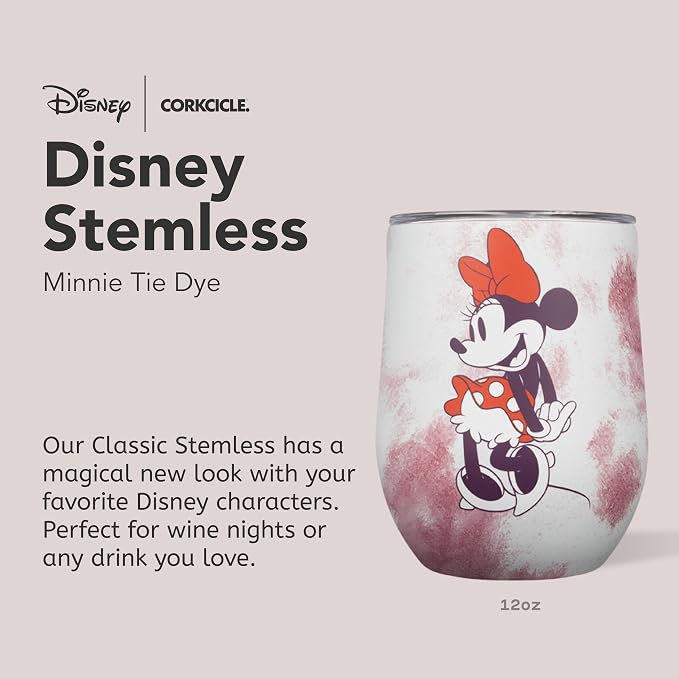 Corkcicle Stemless Insulated Wine Glass Tumbler - Beverages Cold 6 Hours & Hot 3 Hours - Stainless Steel - Easy-Grip - Summer Drinkware Gift - Keeps Drink Ice - 12 oz - Minnie Mouse Tie Dye - Image 2