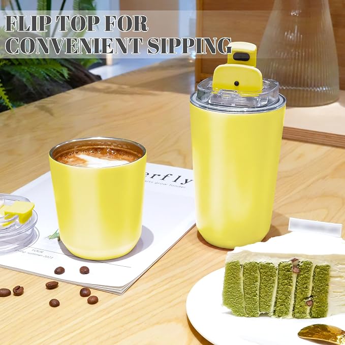 Puraville Insulated Tumblers with Lid, 10 oz Travel Coffee Mug Stainless Steel Vacuum Cup, Leak Proof Reusable Double Walled Coffee Tumbler for Iced and Hot Drinks, Yellow - Image 6