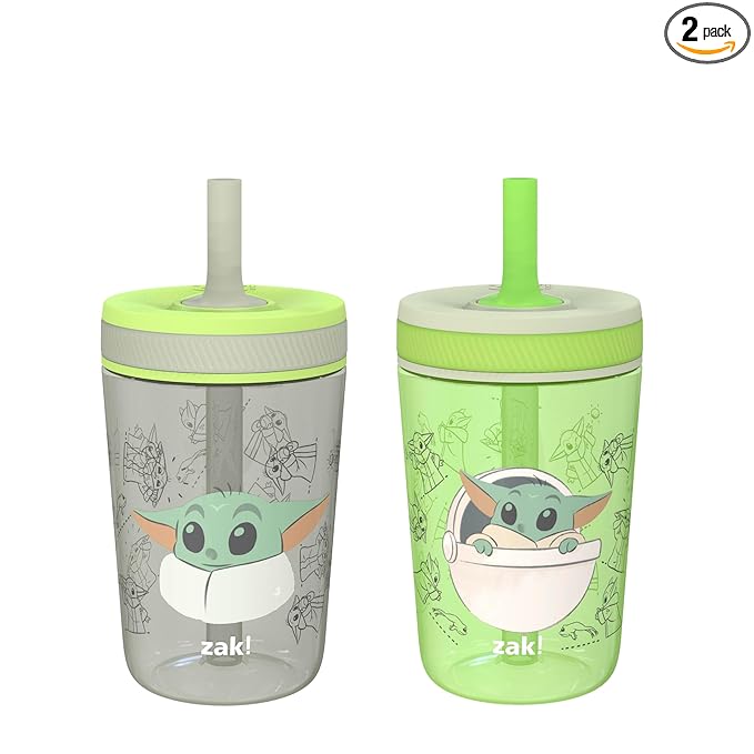 Zak Designs Star Wars The Mandalorian Kelso Toddler Cups For Travel or At Home, 15oz 2-Pack Durable Plastic Sippy Cups With Leak-Proof Design is Perfect For Kids (Baby Yoda, Grogu) by ZakDesigns