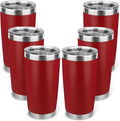 20oz Stainless Steel Tumbler Bulk with Lid, Travel Mug - Double Wall Vacuum Powder Coated Cup - Red, 6 Pack by Unknown