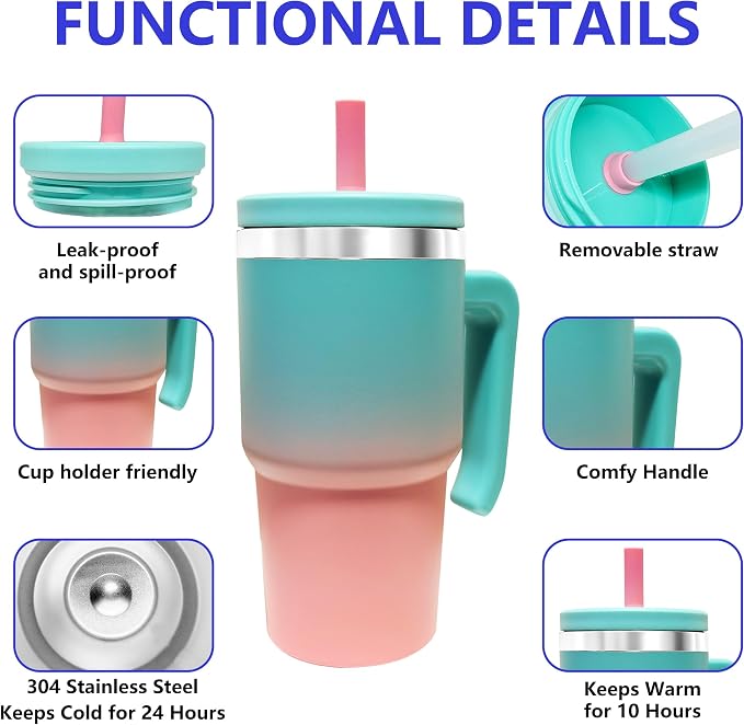 20-OZ Insulated Water Bottle,Insulated Stainless Steel Tumbler,Reusable Cold Drink Thermos,BPA-Free, Double-Wall Stainless Steel Water Bottle (Pink Blue Gradient, 20, Fluid Ounces) - Image 3
