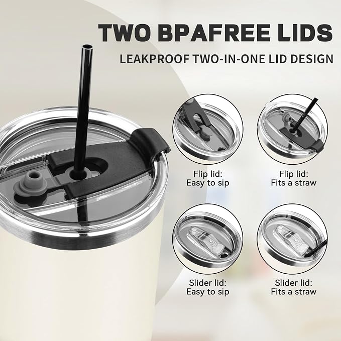 30 oz Tumbler with Lids and Straws, Stainless Steel Insulated Coffee Tumbler, Double Wall Vacuum Insulated Travel Mug Cup, Leakproof Thermal Coffee Cup for Hot and Cold Drinks (Cream) - Image 5