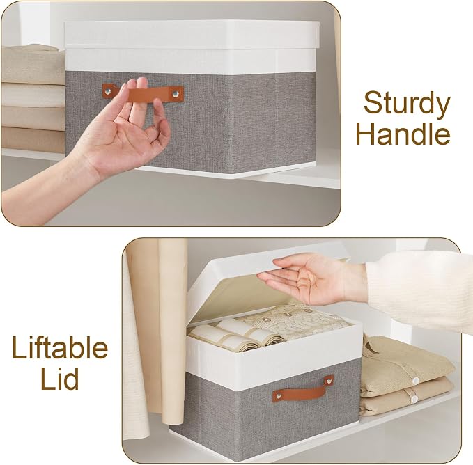 Fabric Storage Boxes with Lids, Linen Foldable Cloth Baskets, 17.7 x 11.8 x - Image 5