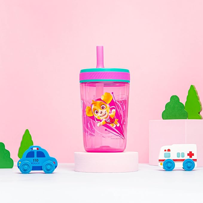 Zak Designs Kelso 15 oz Tumbler Set (Paw Patrol Skye & Everest) Leak-Proof Screw-On Lid with Straw Made of Durable Plastic and Silicone, Perfect Cup Bundle for Toddlers, Kids (2pc Set) - Image 2
