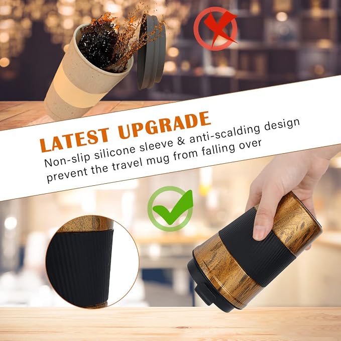 CS COSDDI 12 oz Stainless Steel Vacuum Insulated Tumbler - Coffee Travel Mug Spill Proof with Lid - coffee Cup for Keep Hot/Ice Coffee,Tea and Beer (D-wood grain) - Image 5
