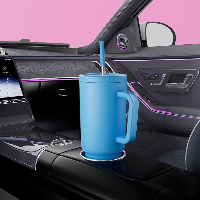 Meoky 40 oz Tumbler with Handle and Straw: Stainless Steel Insulated Tumbler with Lid and Straw - 100% Leak Proof Tumbler for Car Cup Holders - Travelers Commuters Workers, Blue - Image 5