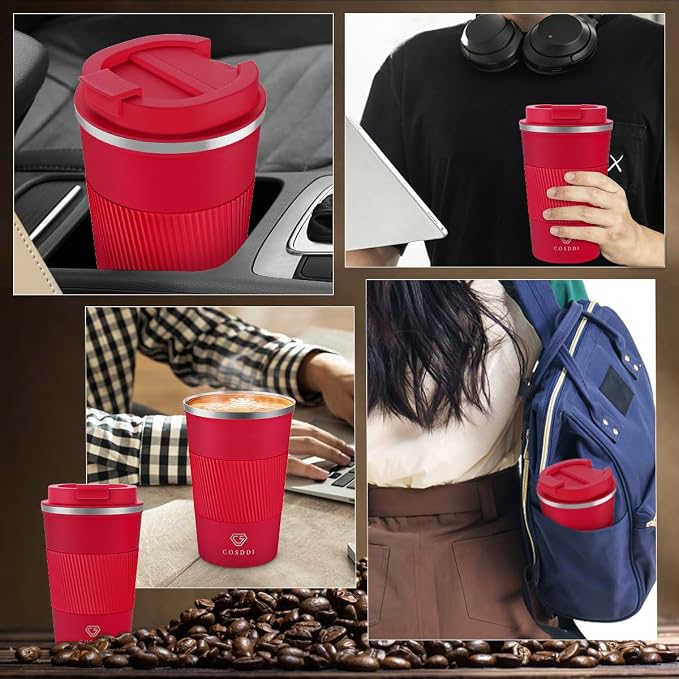 CS COSDDI 12 oz Stainless Steel Vacuum Insulated Tumbler - Coffee Travel Mug Spill Proof with Lid - coffee Cup for Keep Hot/Ice Coffee,Tea and Beer (Red) - Image 7