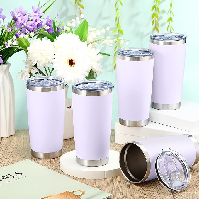 Sieral 36 Pack Stainless Steel Tumblers Bulk with Lids Double Wall Vacuum Insulated Coffee Cups Blank leakproof Powder Coated Tumblers for Engraving Wedding Graduation Party Favors(20 oz,Purple-White) - Image 3