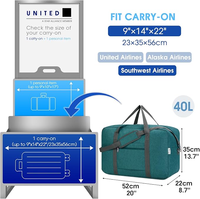 For United Airlines Foldable Carry on Bag 22x14x9 Travel Duffel Bag Packable - Image 2