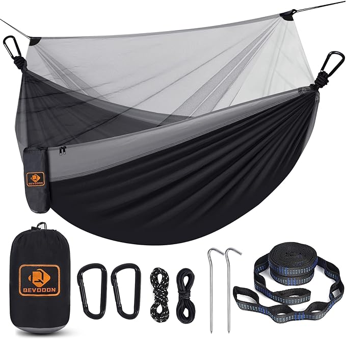 Camping Hammock with Net, Travel Portable Lightweight Hammocks with Tree Straps by QEVOOON