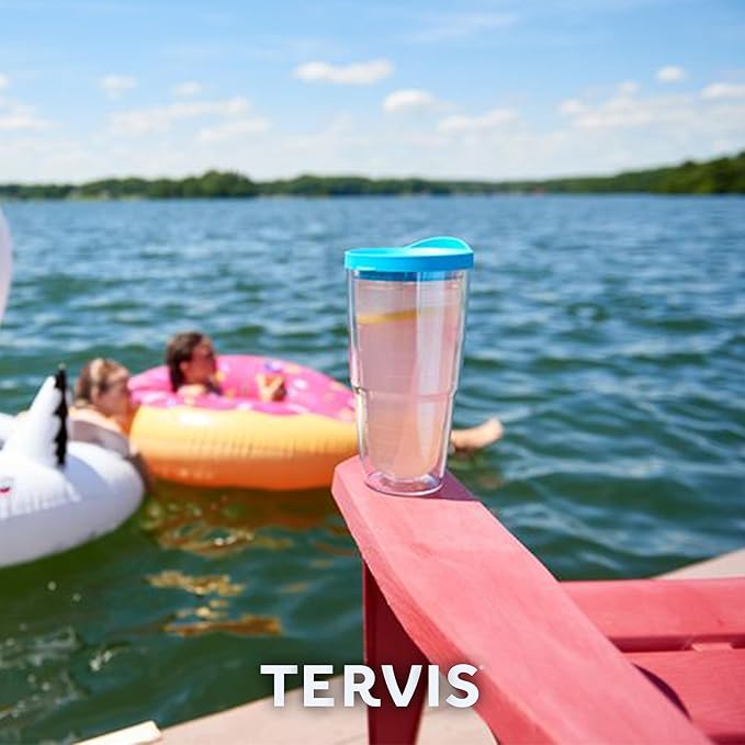 Tervis Clear & Colorful Lidded Made in USA Double Walled Insulated Tumbler Travel Cup Keeps Drinks Cold & Hot, 24oz, Brown Lid - Image 9
